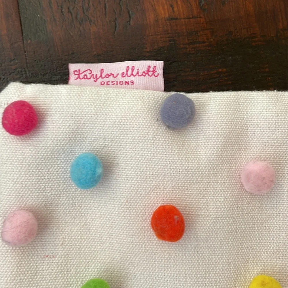 Pom Pom Multi color zipper Taylor Elliott Designs Make-up bag Pencil, travel bag